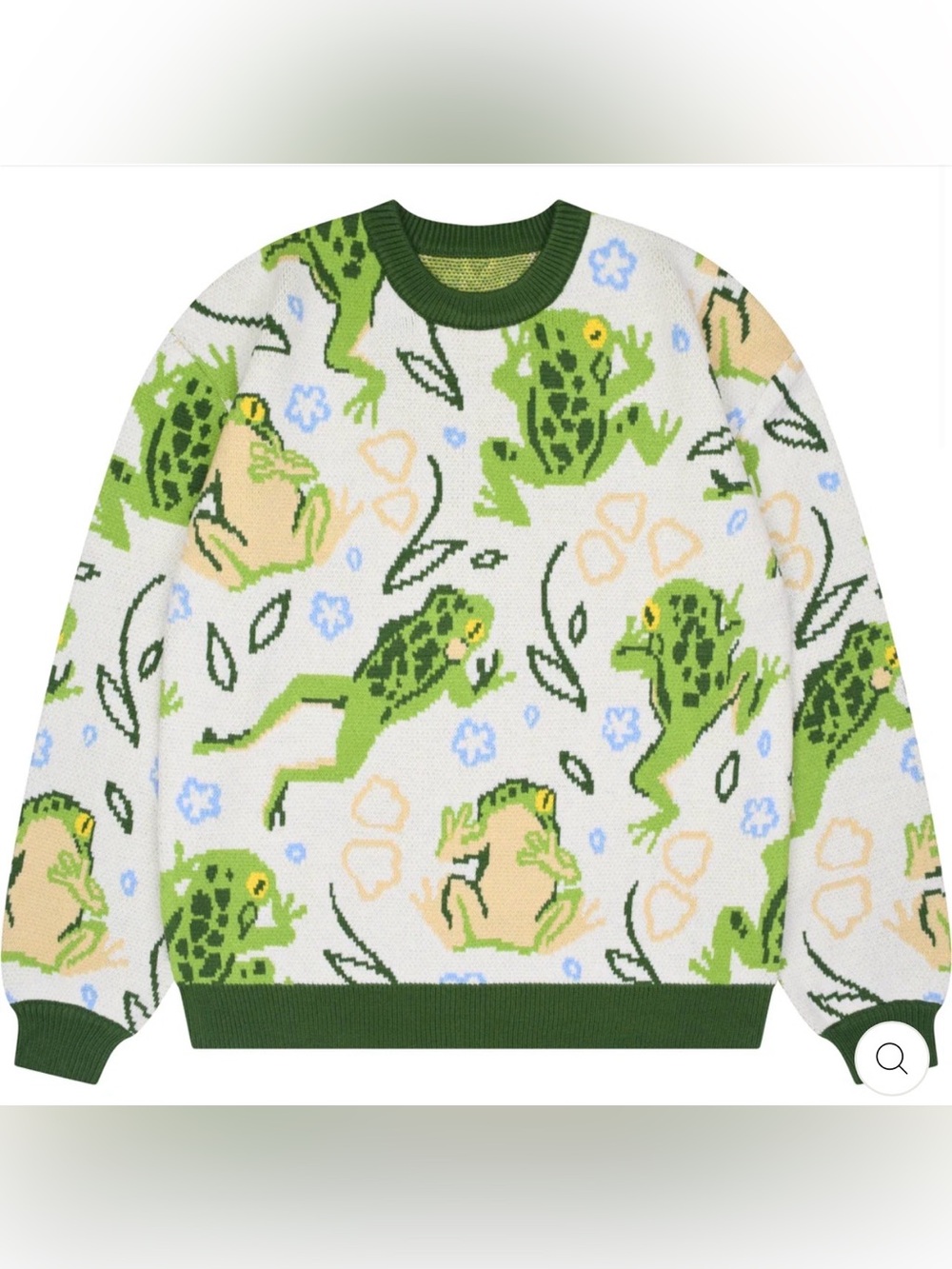 Dopamine Dressing Whimsical Steady Hands Frog-Print Cozy Warm Crewneck Sweater